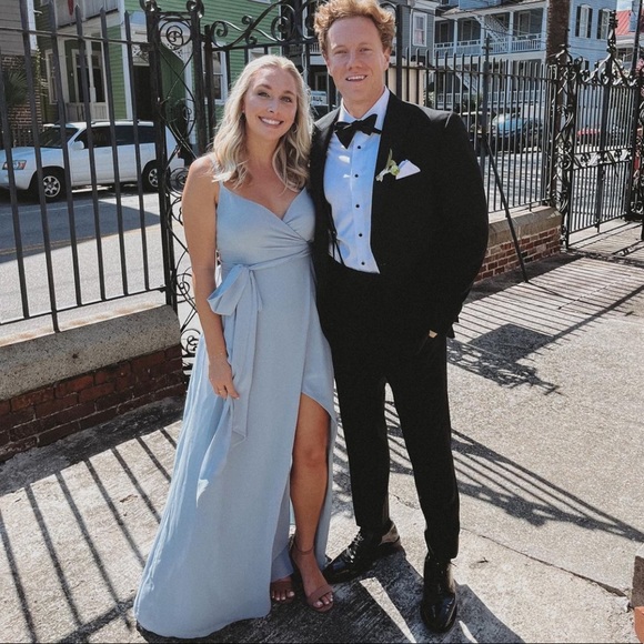 Show Me Your MuMu steel blue chiffon bridesmaid dress. Size S! Perfect condition - Picture 1 of 2